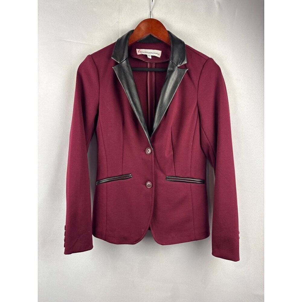 G By Giuliana Rancic Burgundy Blazer With Faux Leather Lapel & Pockets  XXS  Pol